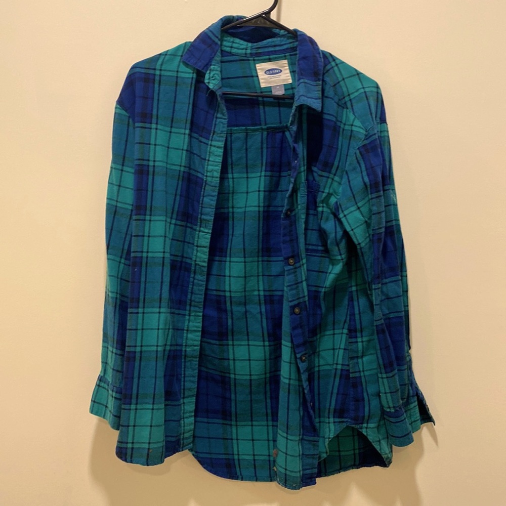 Teal and blue button down flannel